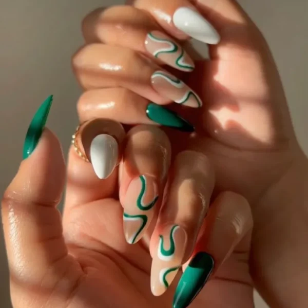 Green and white swirls, Milo Nails