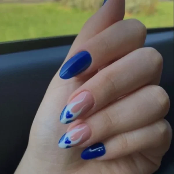 Electric blue + white hearts | Press on Nails by Milo Nails