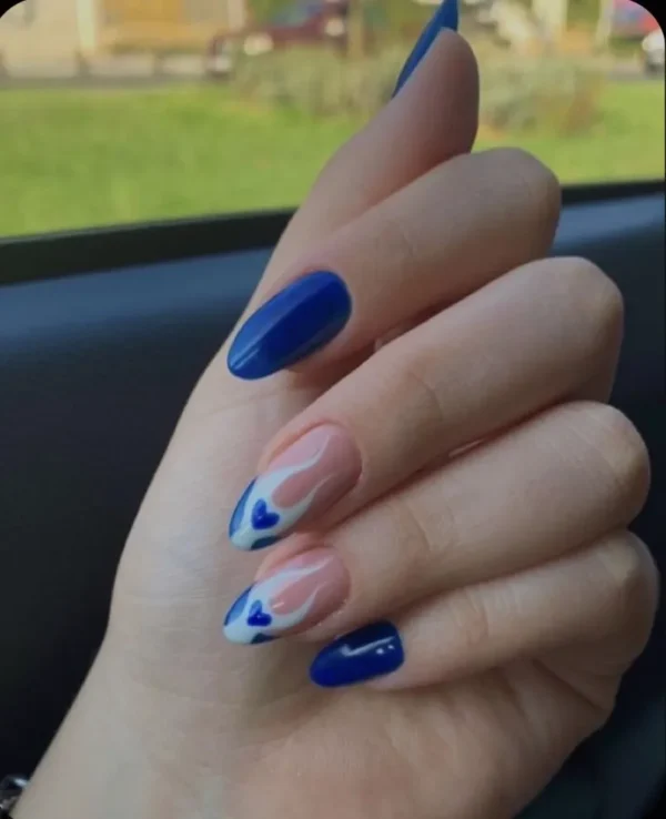 Electric blue + white hearts | Press on Nails by Milo Nails