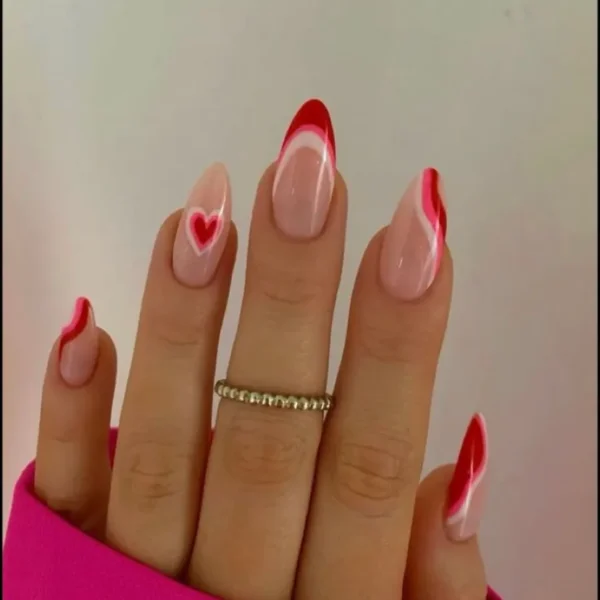 red swirls with hearts press ons / Milo Nails