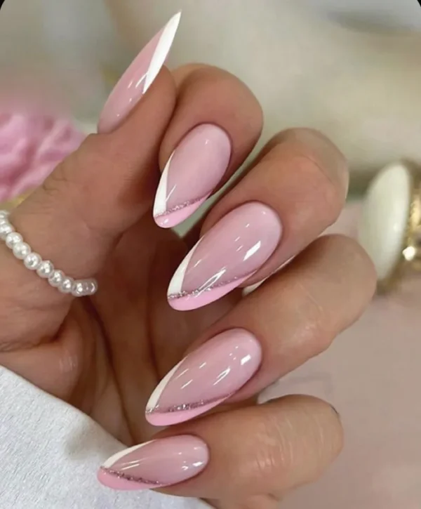 White + pink Tips Press on Nails by milo Nails