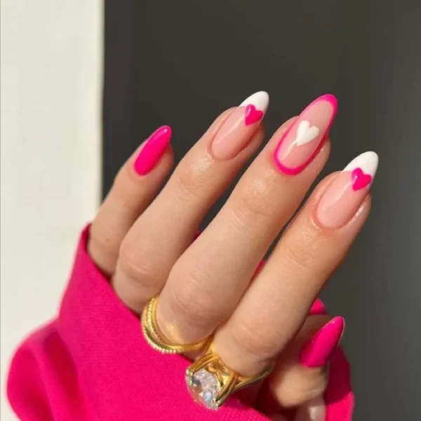 pink white hearts press ons/ Milo Nails