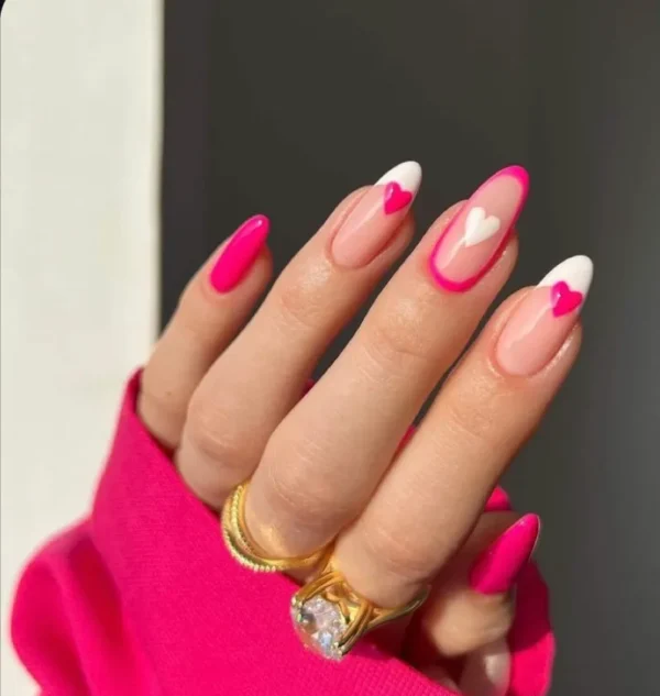 pink white hearts press ons/ Milo Nails