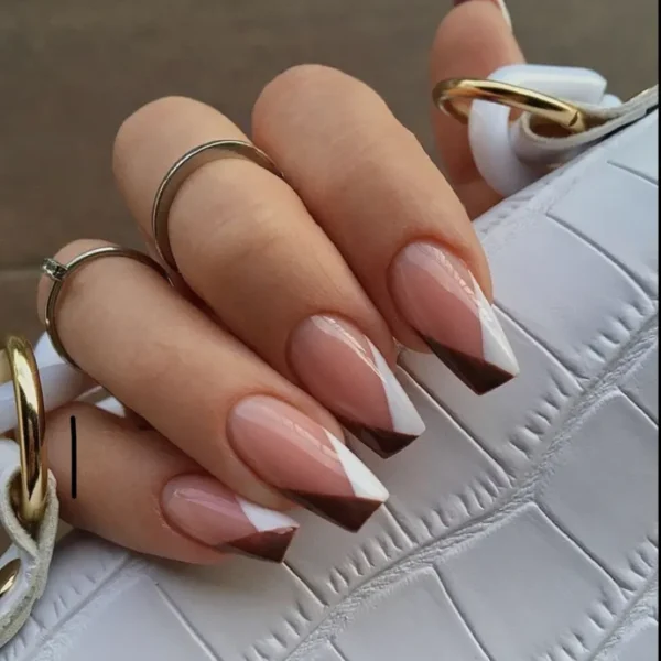 Brown - white Tips | Press on Nails | Milo Nails